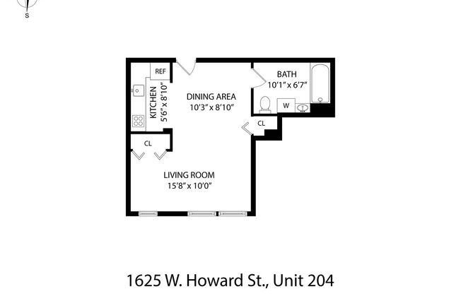 Studio, 1 bath, 412 sqft, $1,550, Unit 204