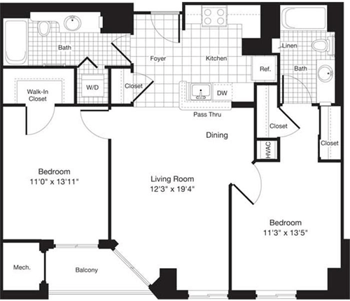 2 beds, 2 baths, 977 sqft, $3,685, Unit 0914