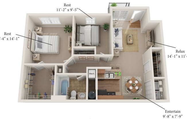 2 beds, 1 bath, 1,046 sqft, $1,579, Unit 6351