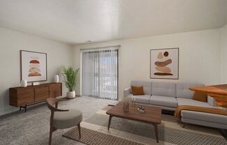 a living room with a couch and a table
