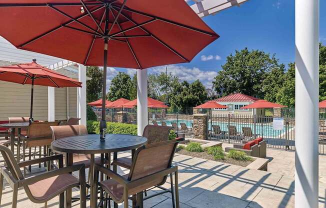 patio, pool, sun deck, outdoor lounge, fire pit at Vermella Lyndhurst apartments, Lyndhurst, NJ