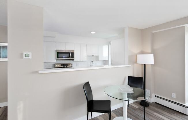 a table and chairs in a room