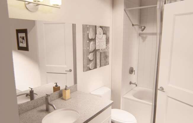 a bathroom with a sink toilet and shower at Brownstones at Palisade Park Townhomes, Broomfield