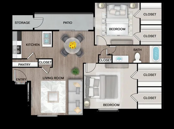 2 beds, 1 bath, 834 sqft, $915
