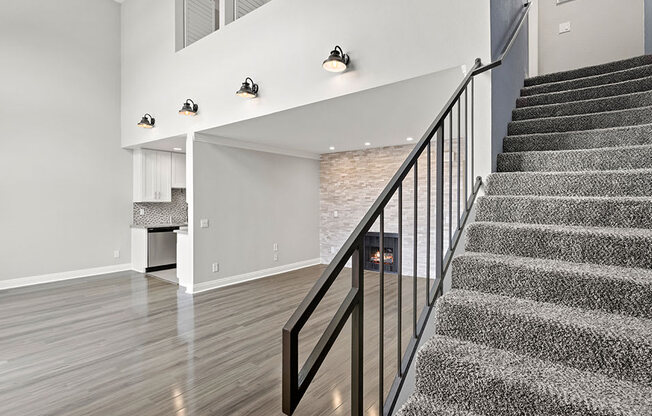 View of private stairs up to overhead loft.