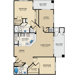 2 beds, 2 baths, 1,369 sqft, $1,837