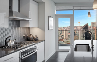 Kitchen with views of the Space Needle