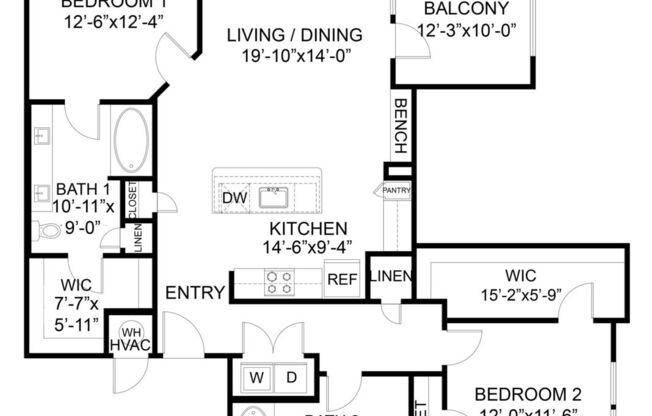 2 beds, 2 baths, 1,200 sqft, $1,850