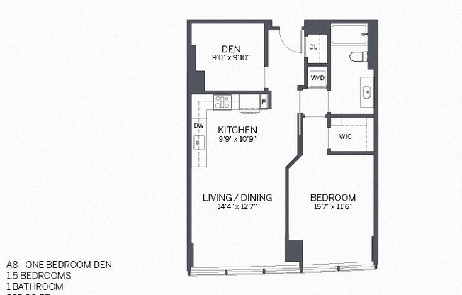 1 bed, 1 bath, 835 sqft, $3,730