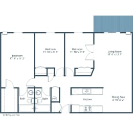 3 beds, 2 baths, 1,245 sqft, $1,250