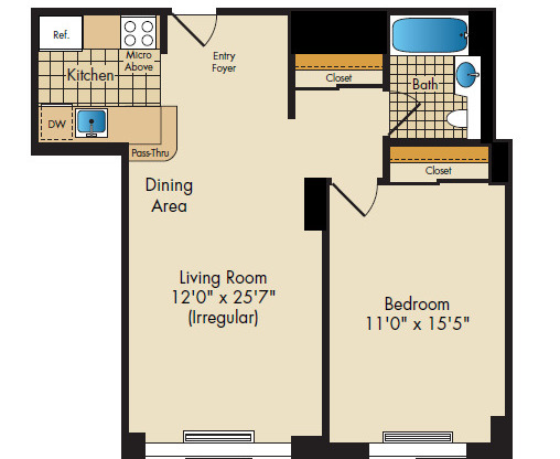 1 bed, 1 bath, 673 sqft, $5,183, Unit 14K