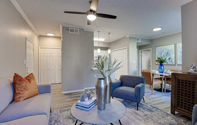 Living Room With Dining Area at Carmel Creekside, Fort Worth, Texas