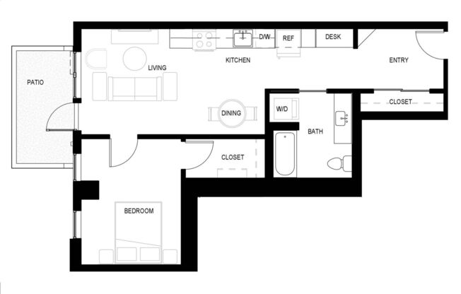 1 bed, 1 bath, 712 sqft, $2,610