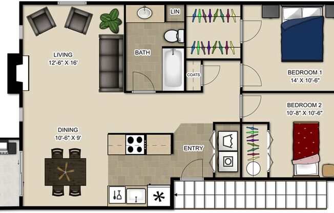 2 beds, 1 bath, 1,000 sqft, $1,525, Unit C04