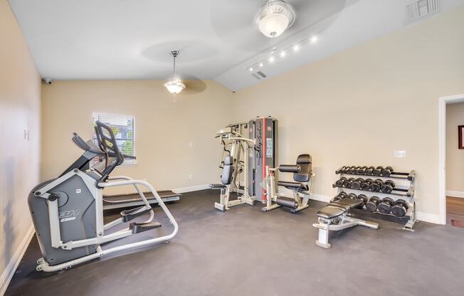 the gym in the owners home has a lot of exercise equipment