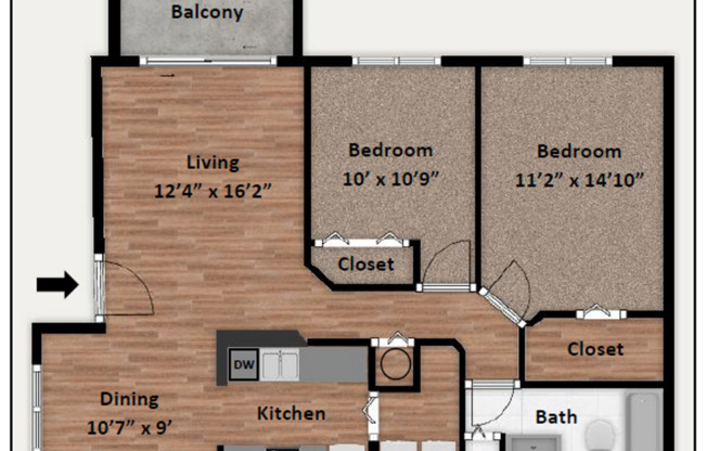 2 beds, 1 bath, 975 sqft, $2,125, Unit 07-102