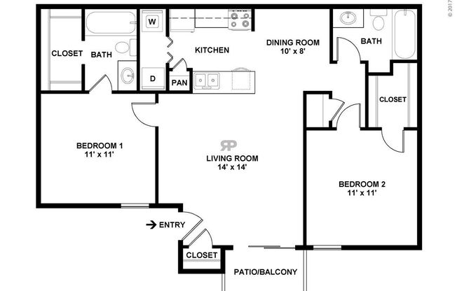 2 beds, 2 baths, 868 sqft, $1,059