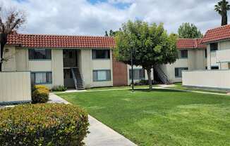 Serene innear courtyard at Magnolia Apartments in Riverside, California.