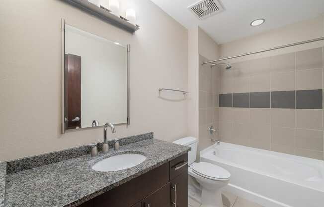 a bathroom with a sink and a toilet and a bath tub