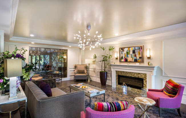 Lux Apartments Lobby with Fireplace