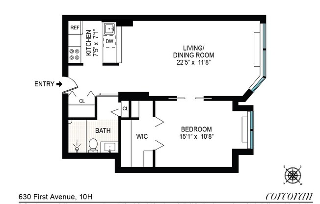 1 bed, 1 bath, 677 sqft, $4,500, Unit 10H