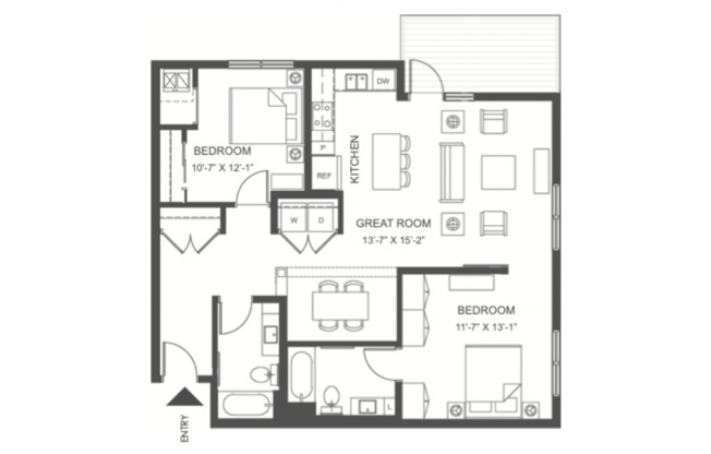 2 beds, 2 baths, 1,110 sqft, $2,195, Unit 224