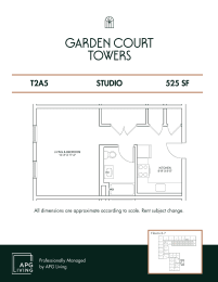 Studio, 1 bath, 525 sqft, $1,675