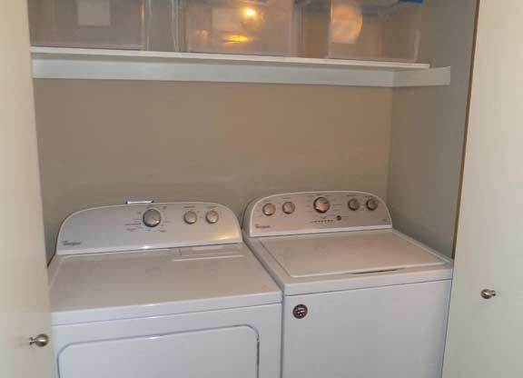 Apartments for Rent in Downtown Sacramento-The Palms-Washer and Dryer on Hardwood Style Flooring with Shelving
