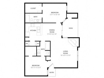 2 beds, 2 baths, 1,040 sqft, $1,410