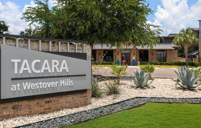 A sign that says Tacara at Westover Hills in front of a building.
