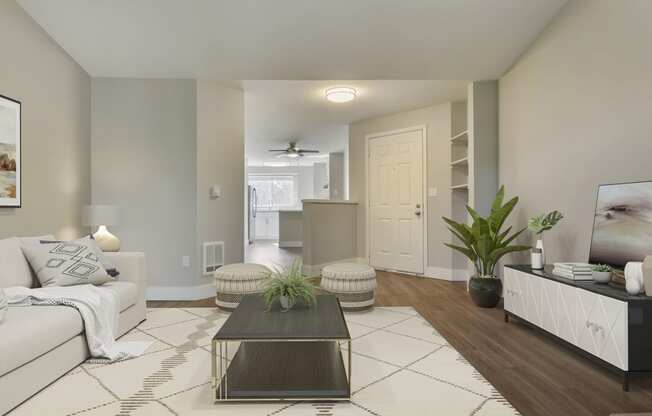 a living room with a couch and a coffee table
