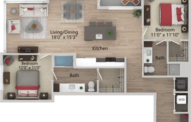 2 beds, 2 baths, 1,203 sqft, $2,135, Unit 503