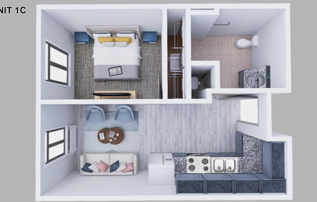 1 bed, 1 bath, 476 sqft, $1,545