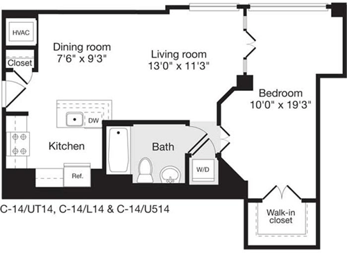 1 bed, 1 bath, 679 sqft, $2,433, Unit L14