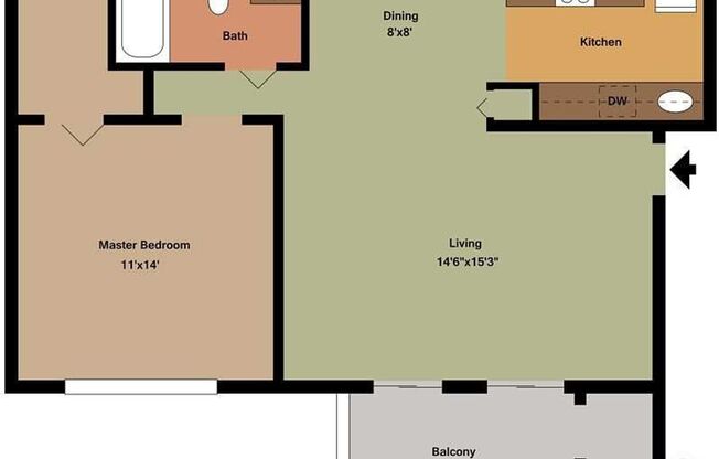 1 bed, 1 bath, 715 sqft, $1,000, Unit 6960-107