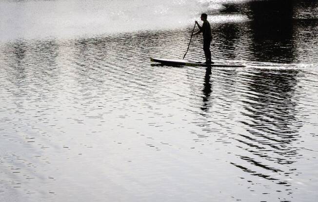 The Lakehouse Apartments Man on Stand Up Paddle Boat In Lake