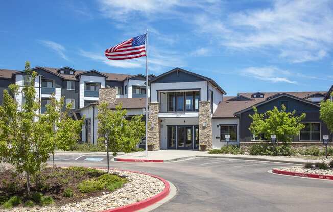 exterior of office with american flag