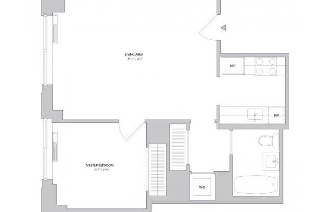 1 bed, 1 bath, 624 sqft, $4,770, Unit 912