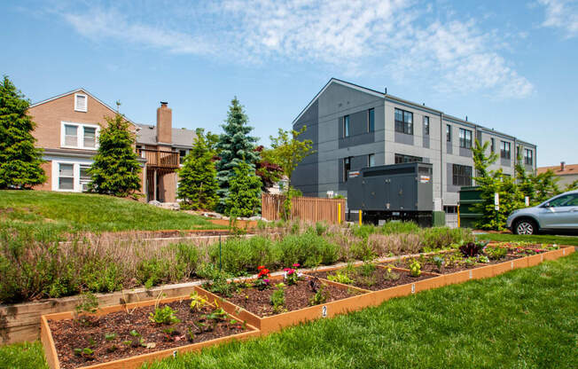 a community garden in front of a house