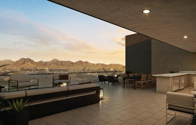 Rooftop deck with sweeping desert views.