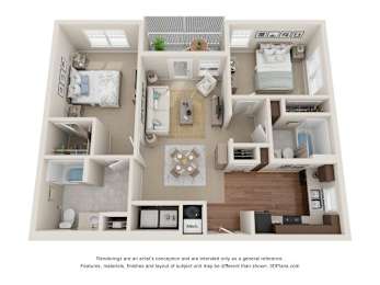 2 beds, 2 baths, 968 sqft, $1,506