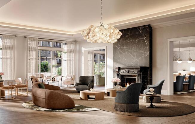 Thoughtfully designed gathering spaces with flexible seating, integrated work areas, and inviting finishes.