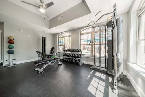 the gym at the flats at big tex apartments