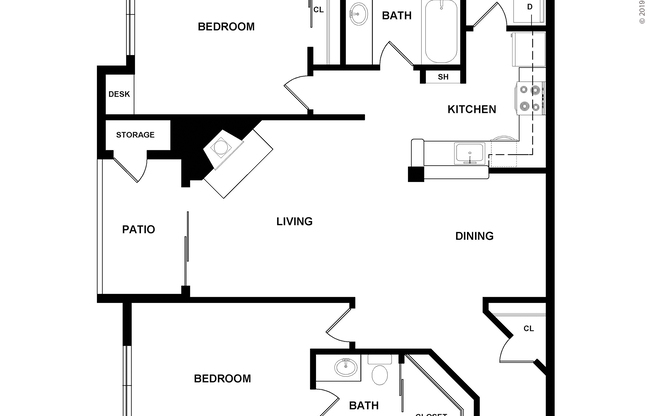 2 beds, 2 baths, 1,115 sqft, $1,585