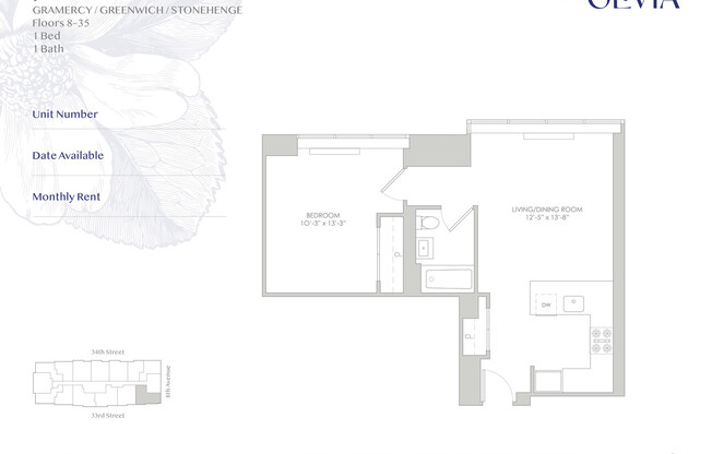 1 bed, 1 bath, 643 sqft, $5,150, Unit 19F
