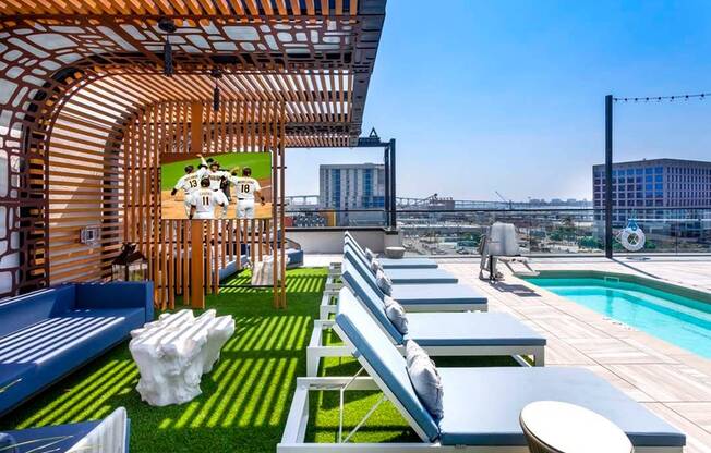 We're all about that view!  Lounge the day away on stylish lounge seating on the rooftop pool deck