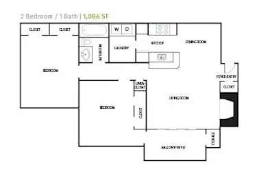 2 beds, 1 bath, 1,086 sqft, $1,430