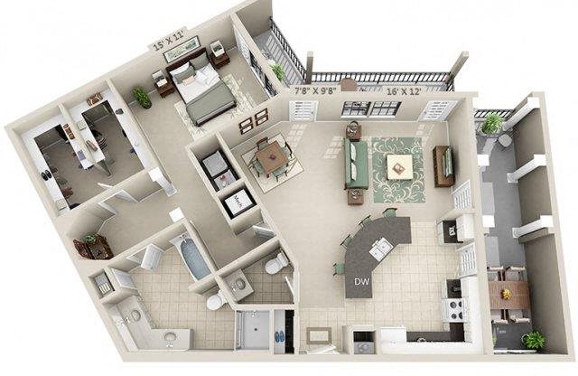1 bed, 1 bath, 1,259 sqft, $1,884
