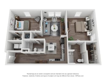 2 beds, 2 baths, 951 sqft, $1,380