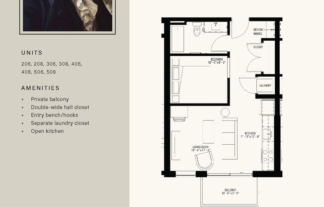1 bed, 1 bath, 570 sqft, $1,610, Unit 408